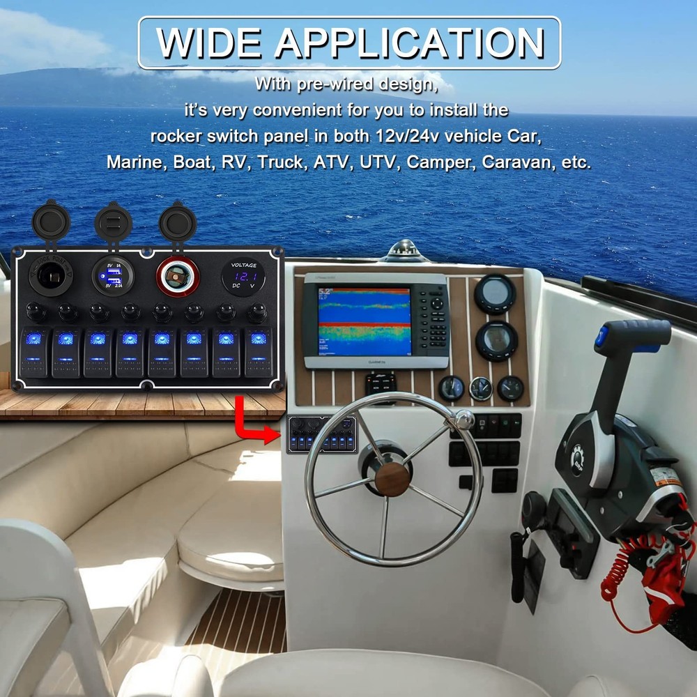 Marine Switch Panel Waterproof,8 Gang Boat Rocker Switch Panel,Multi-Function...