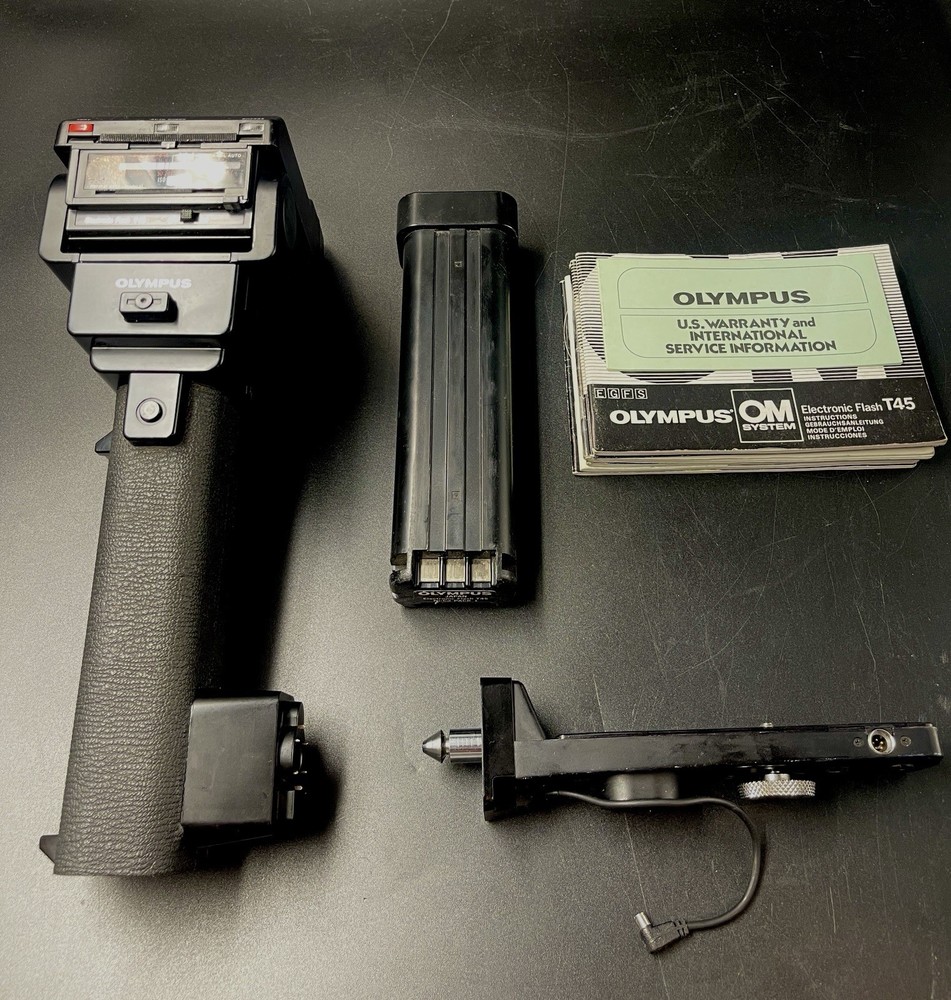 Olympus OM Manuals, System Chart, T45 Electronic Flash w/ bracket & battery