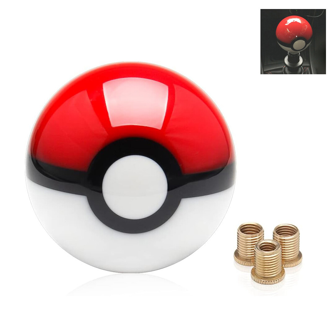 Universal Pokemon Shift Knob Round Poke Ball Gear Shifter Head with 3 Adapters