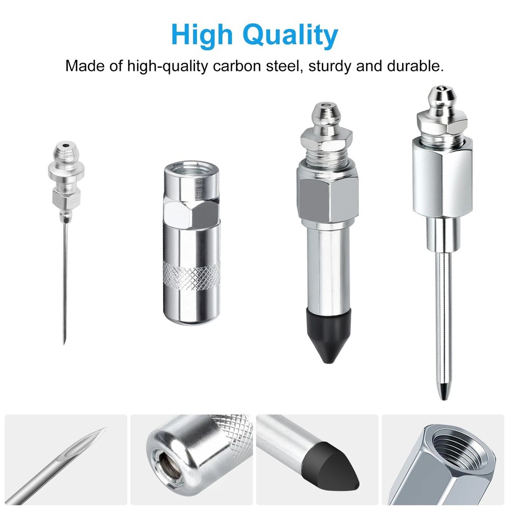 Durable Grease Gun Needle Nozzle Kit with Rubber Adapter Fitting Tool 9Pcs Set