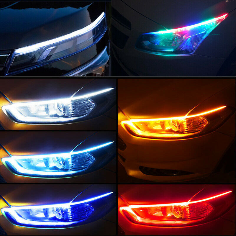 2X 60CM Remote Control RGB LED Strip Daytime Running Light Headlight Universal