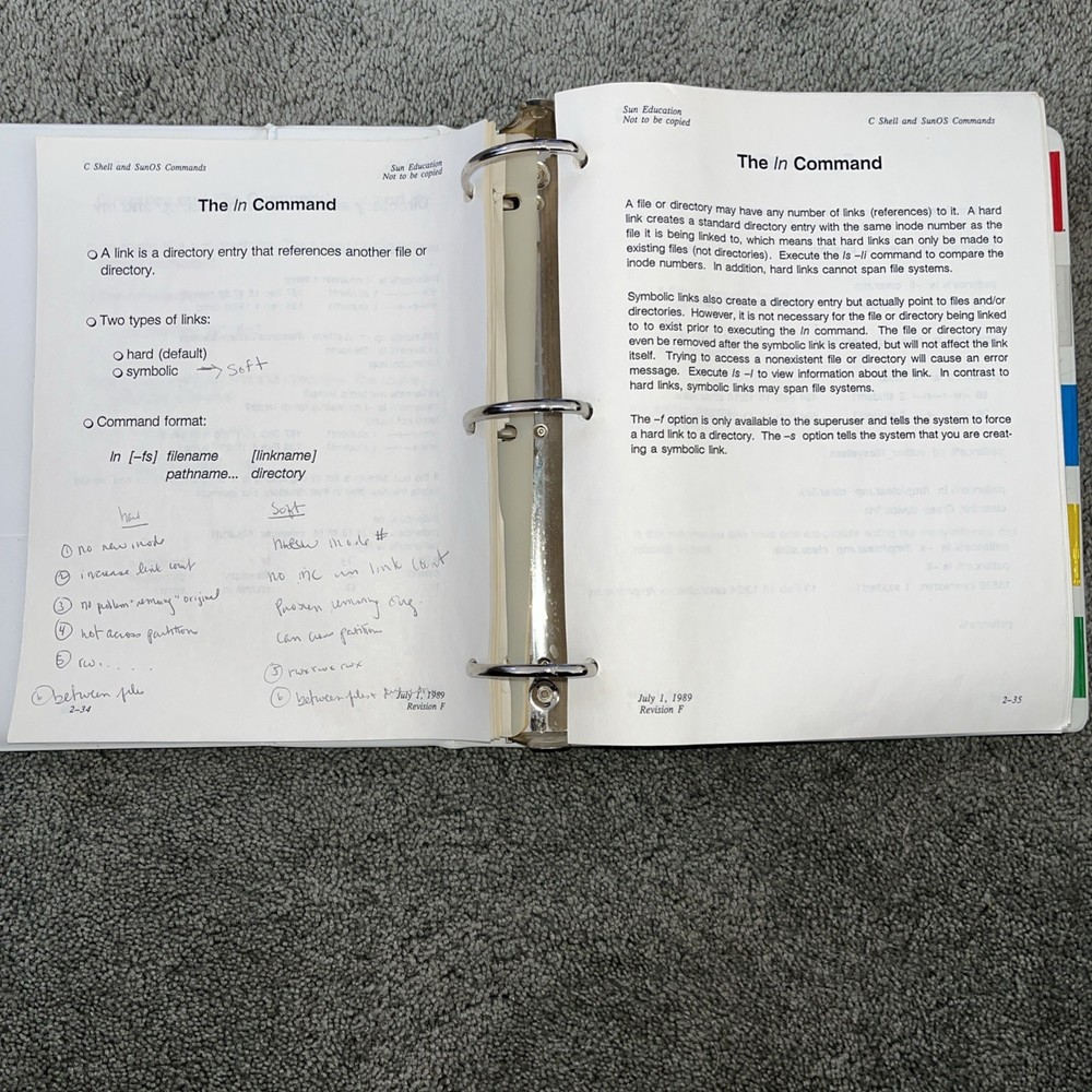 VTG 1989 SUN Microsystems SunOS Education Course For Programmers, Student Guide