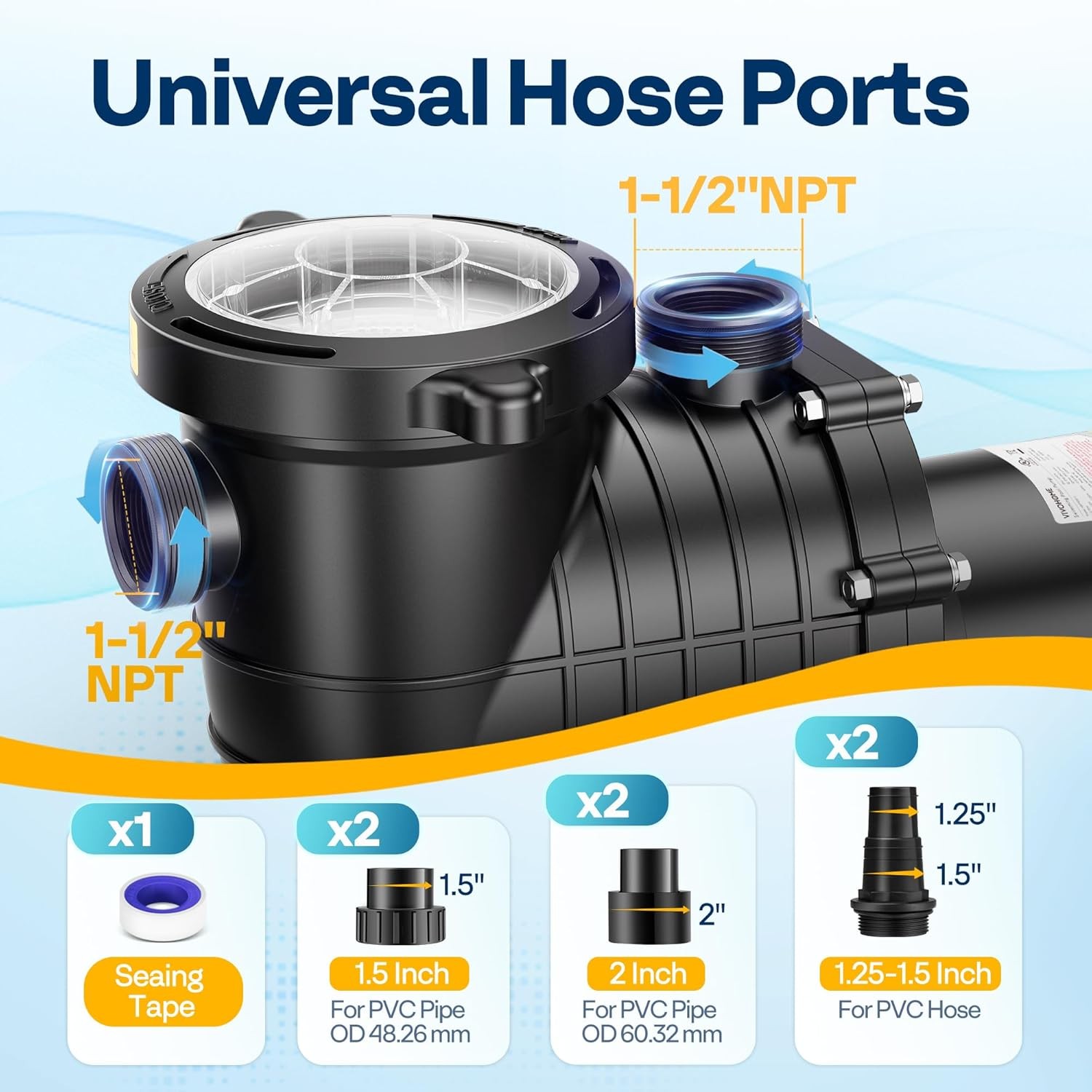 110-220V 1.5HP Swimming Pool Pump In/Above Ground w Motor Strainer Filter Basket