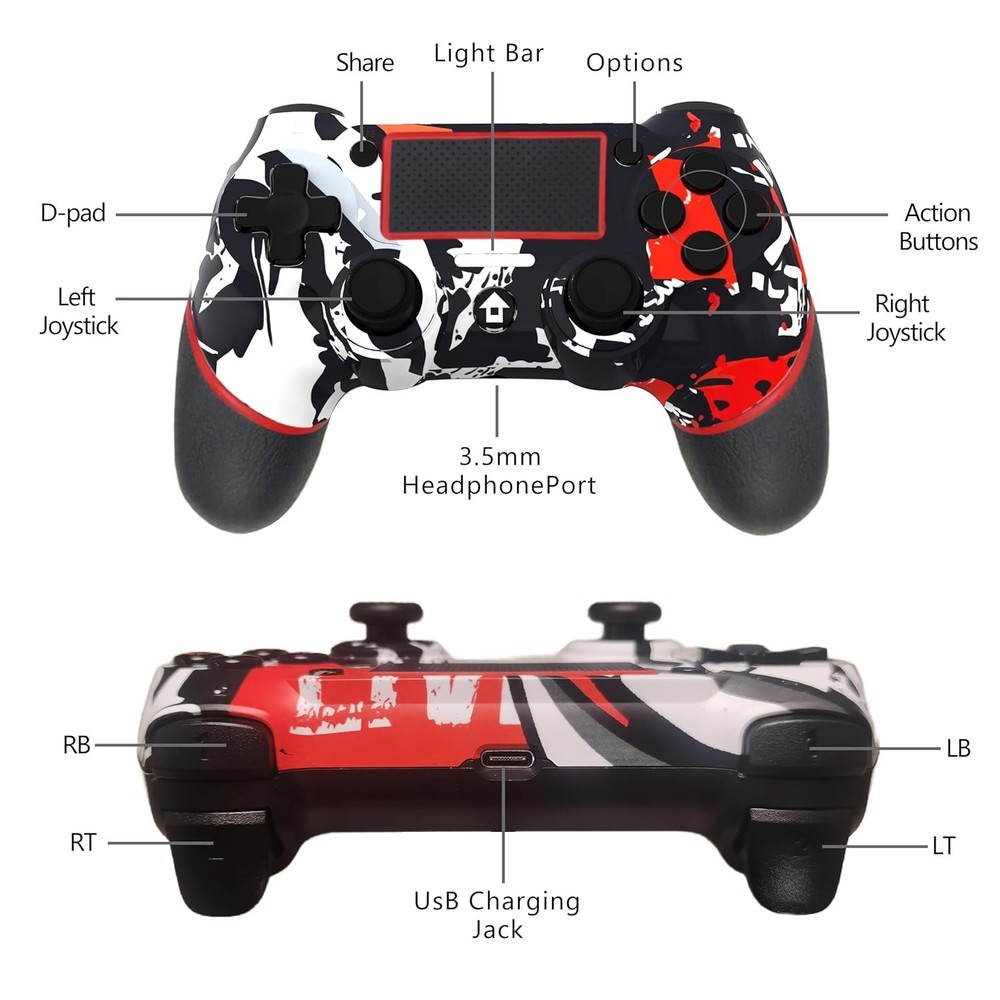 Wireless Controller for Ps4 Romote Compatible with Ps4/Slim/Pro/Windows PC, C...