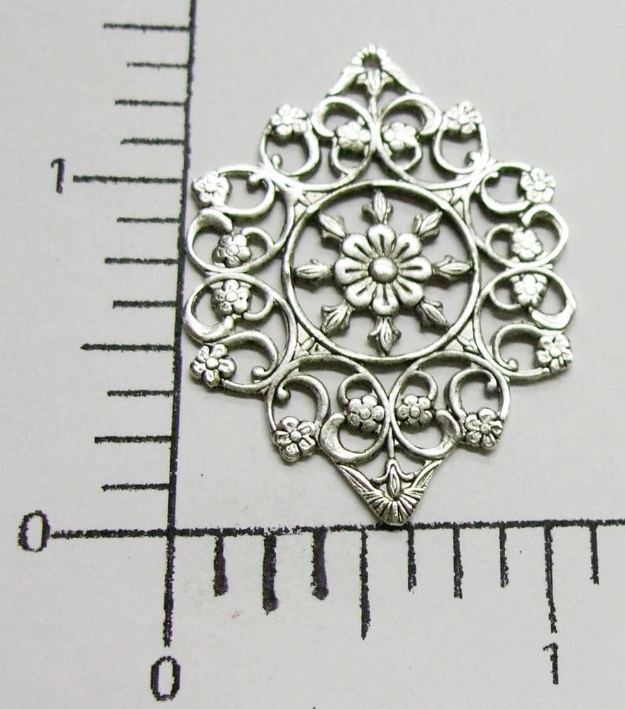 25174       Matte Silver Oxidized Ornate Filigree W/Flowers Jewelry Finding
