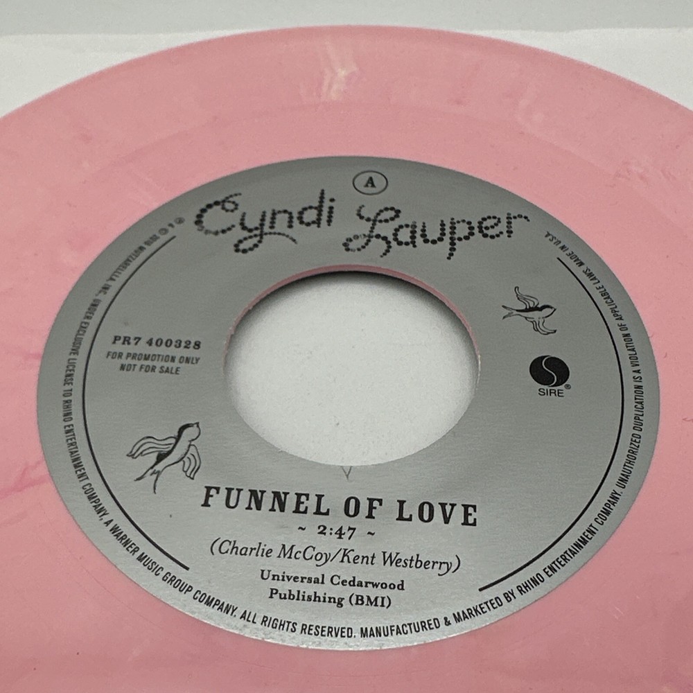 Cyndi Lauper Funnel of Love Signed Autograph 7" Pink Vinyl Record Promo 2016