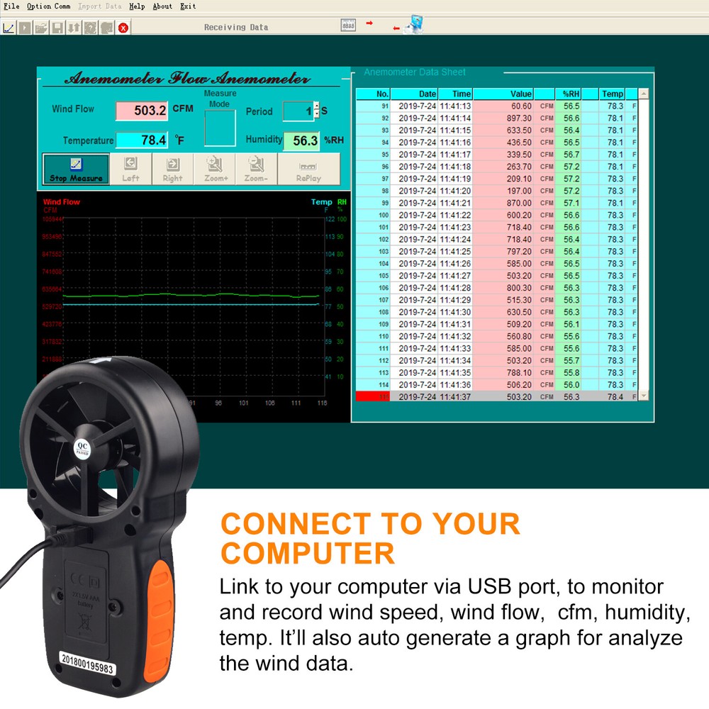 Pro Digital Anemometer Wind Meter 40M/S Air Flow HVAC Anemometer WindMeter-
