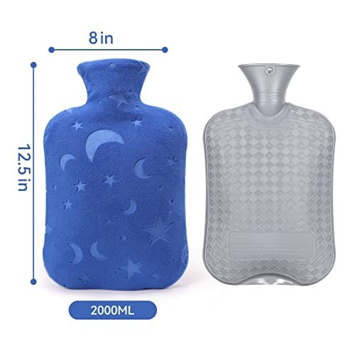 Hot Water Bottle with Soft Cover, 2L Hot Water Bag for Menstrual Cramps, Neck an