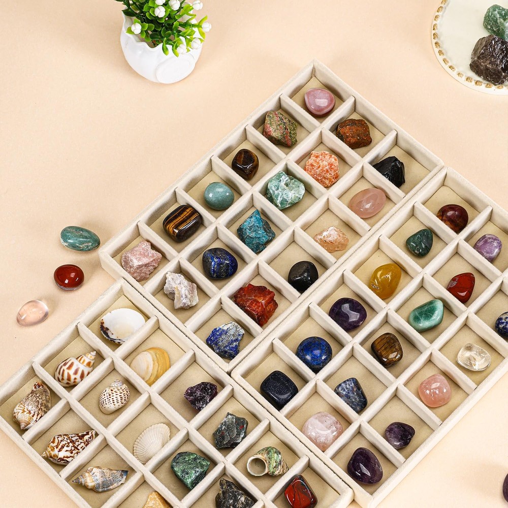 Acrylic Rock Collection Display Case with 54 Grids Storage Compartments Boxes