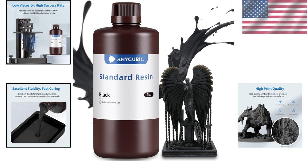 1kg Black UV-Curing Resin with Quick Curing & Excellent Fluidity for 3D Models