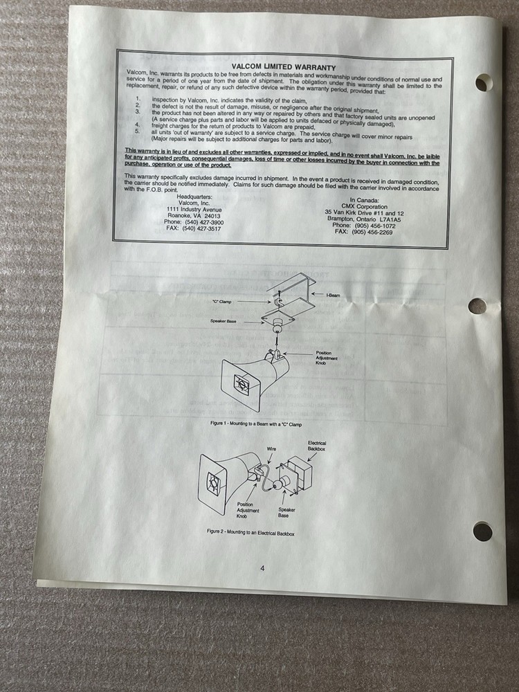 VALCOM 15 Watt Paging Horn Amplifier Model V-1036C