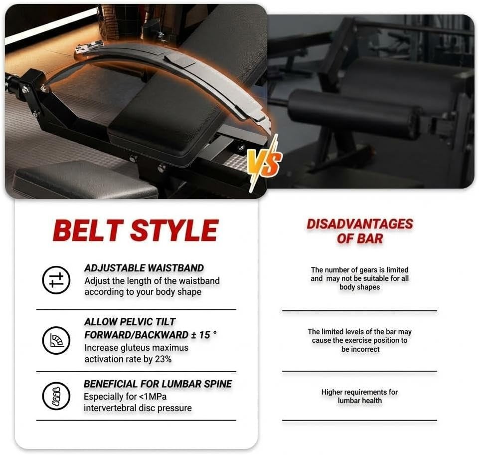 Hip Thrust Machine 630LB Adjust Footboard Triple-Lock Strap Glute Bridge Builder