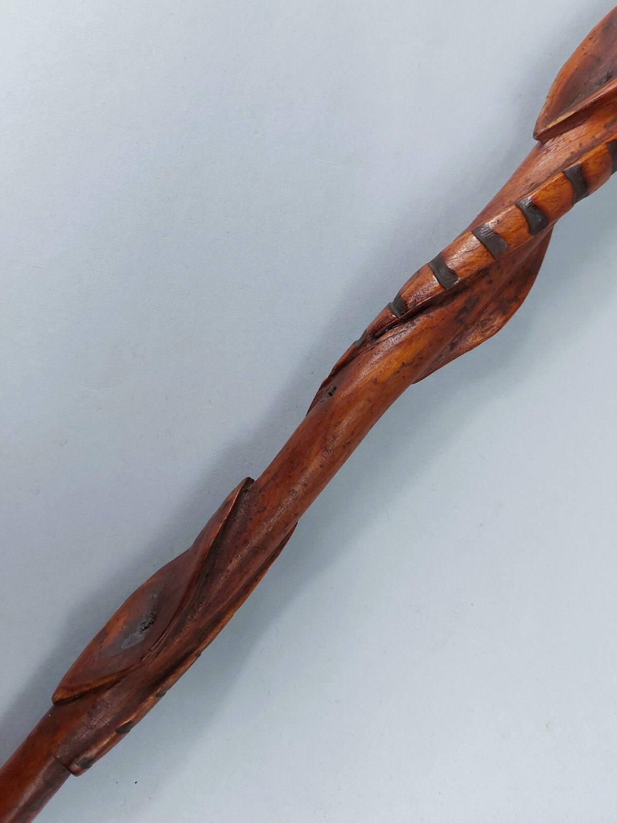 Antique Diamond Willow with Snakes & Brass Tip Walking Stick Cane Native America