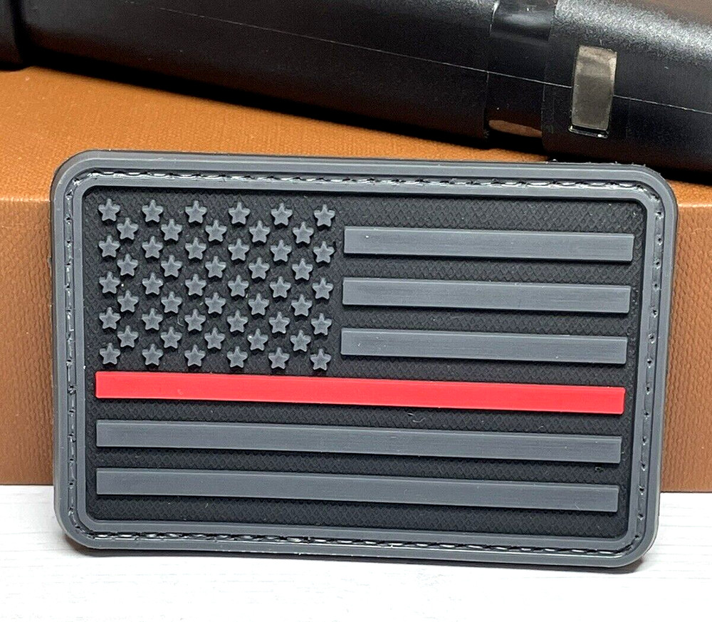 PVC Tactical Morale Patch - USA Thin Red Line Flag Patch -  Firefighter Patch