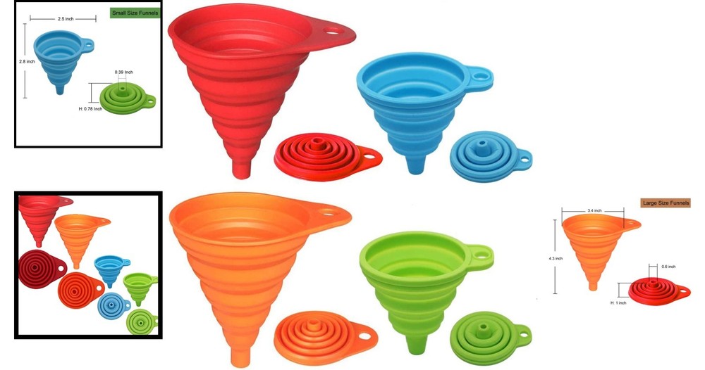 4 Pack Silicone Funnels - Space-Saving & Heat Resistant Kitchen Accessories