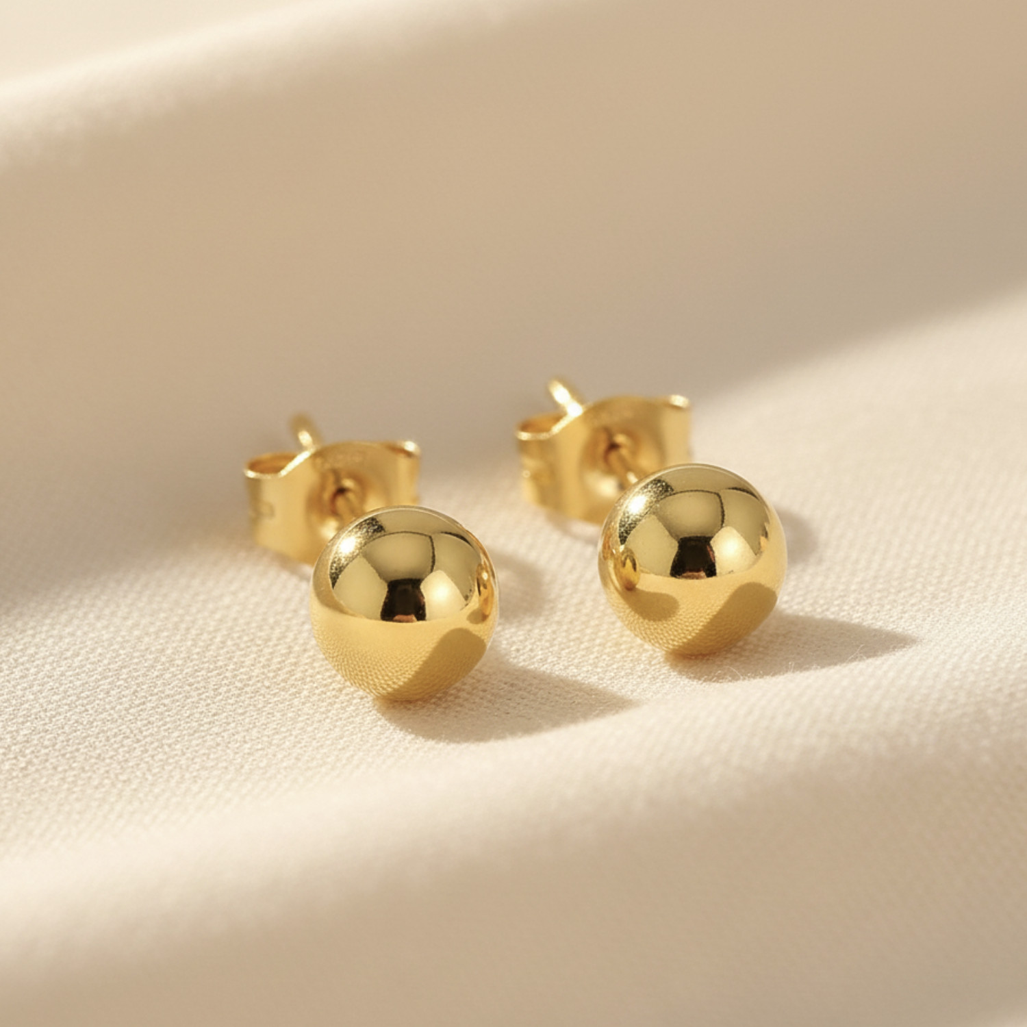 14K Real Solid Yellow Gold Round Ball Bead Sleeper Stud Earrings Pushback  3-8mm