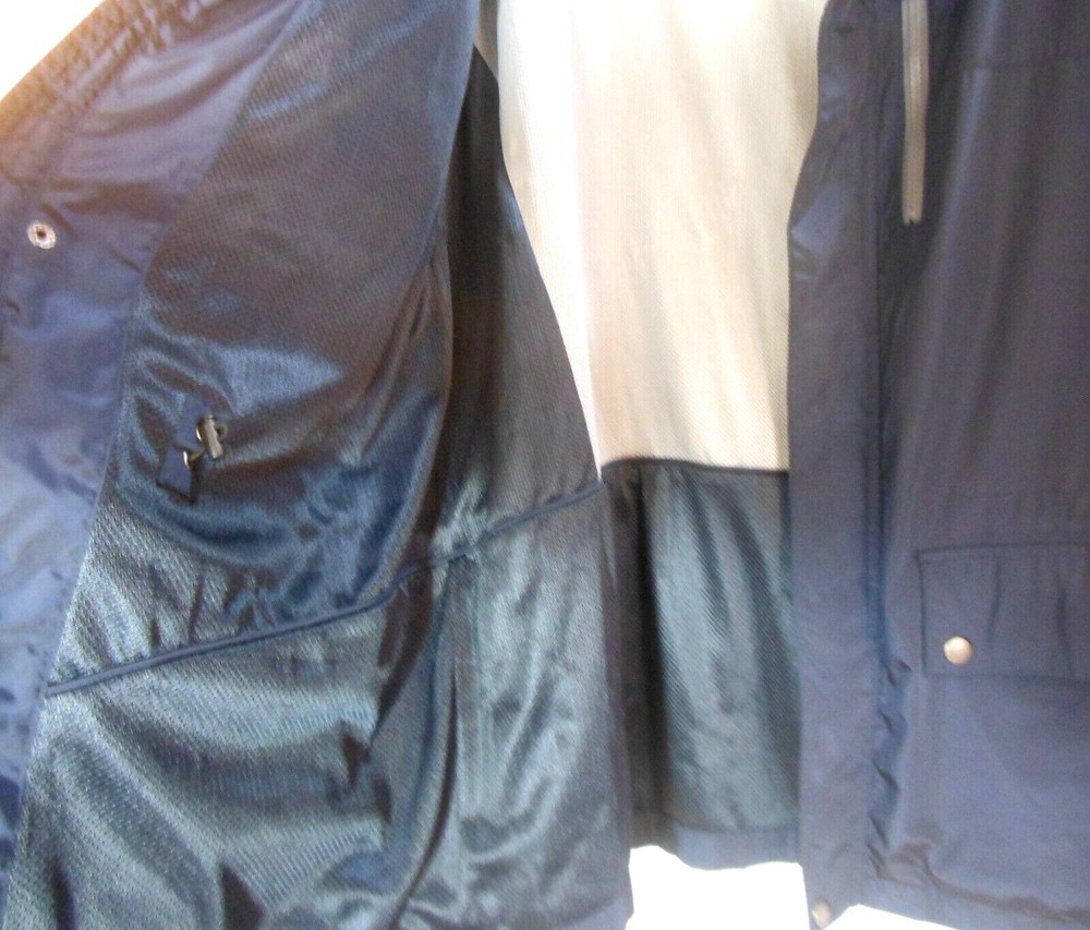 Weatherproof Windbreaker L Navy Blue Full Zip & Snap Mesh Lined Drawstring EUC