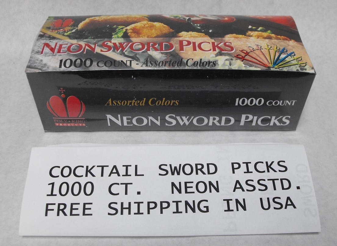 1000ct  PLASTIC SWORD PICKS Toledo Cocktail Olive Pirate Neon Asst. FREE SHIP