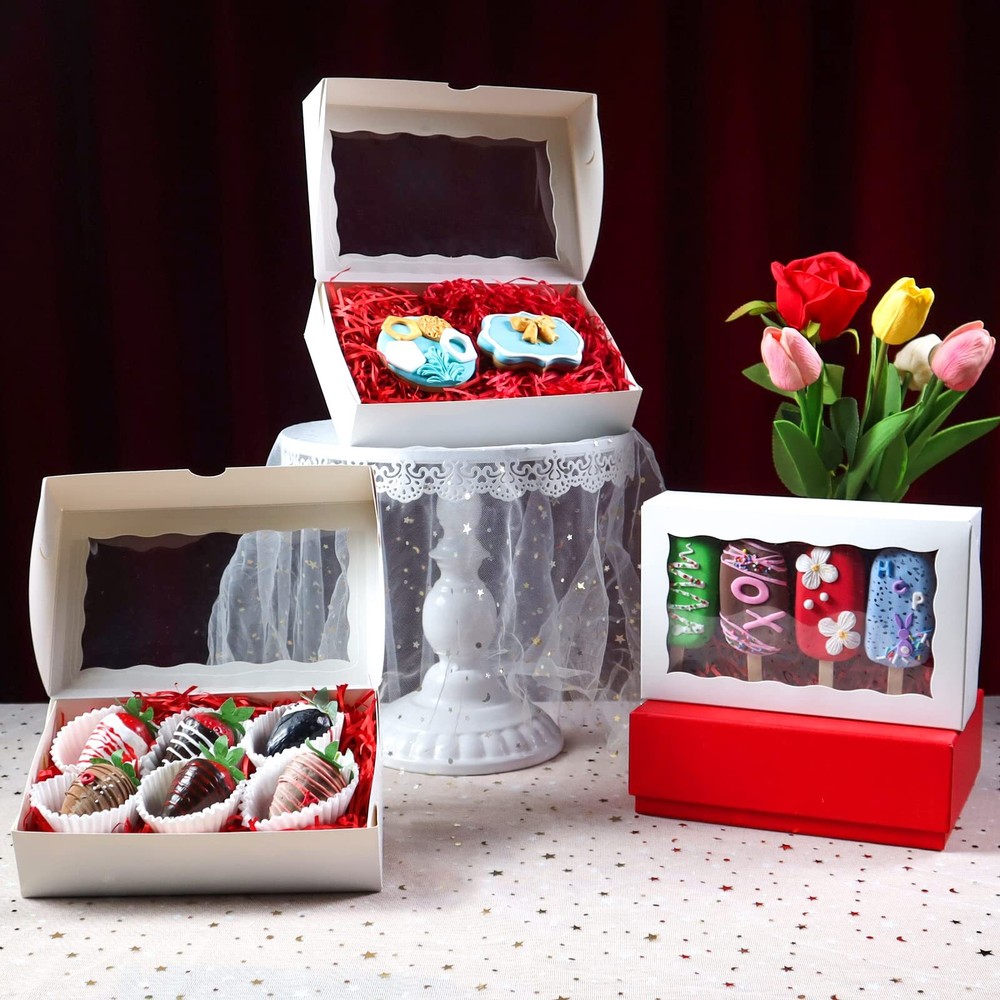 20PCS White Cookie Boxes 8x5x2 Inch Bakery Boxes with Window Candy Pastries