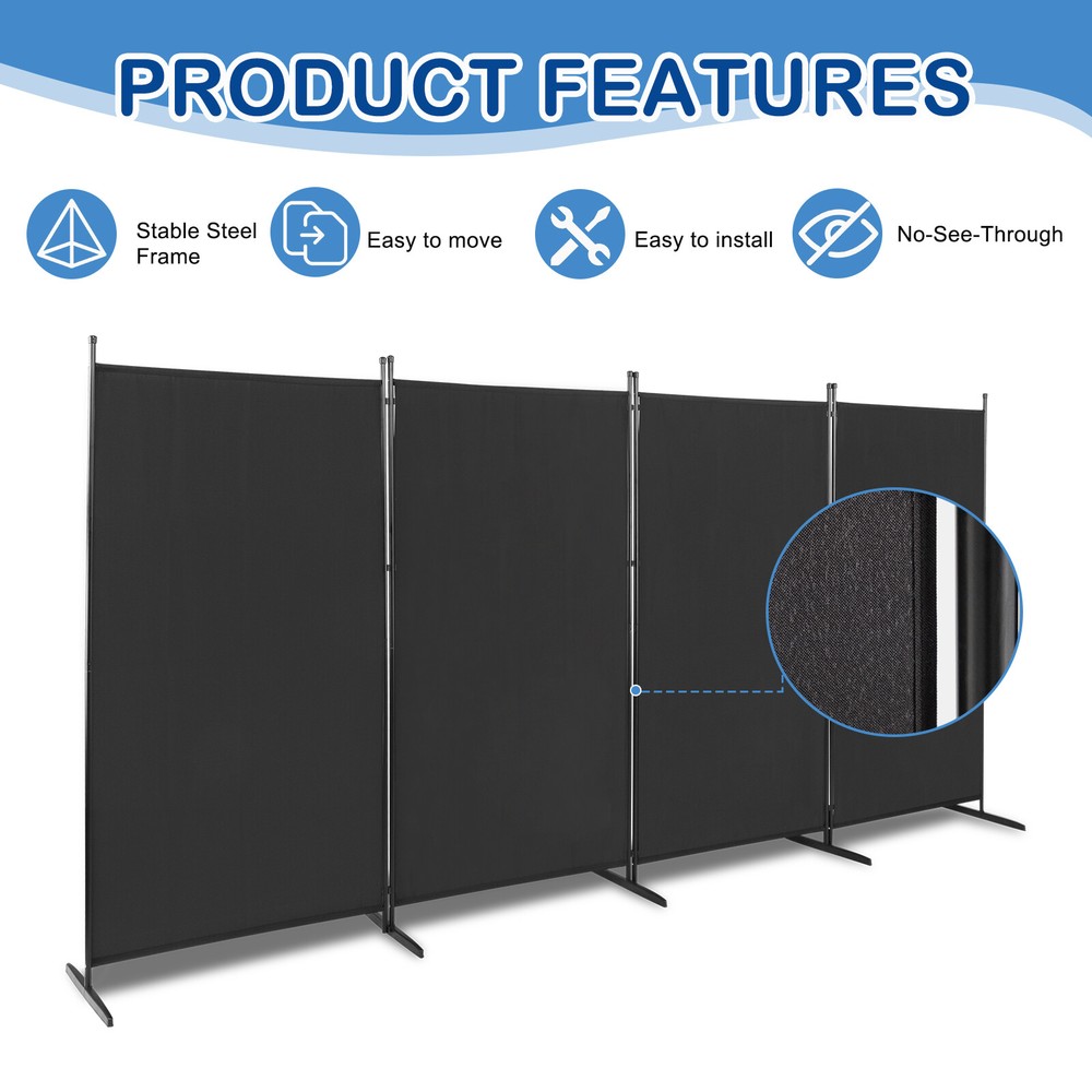 6FT 4-Fold 160g Polyester Fabric Plastic Foot Carbon Foldable Screen Black