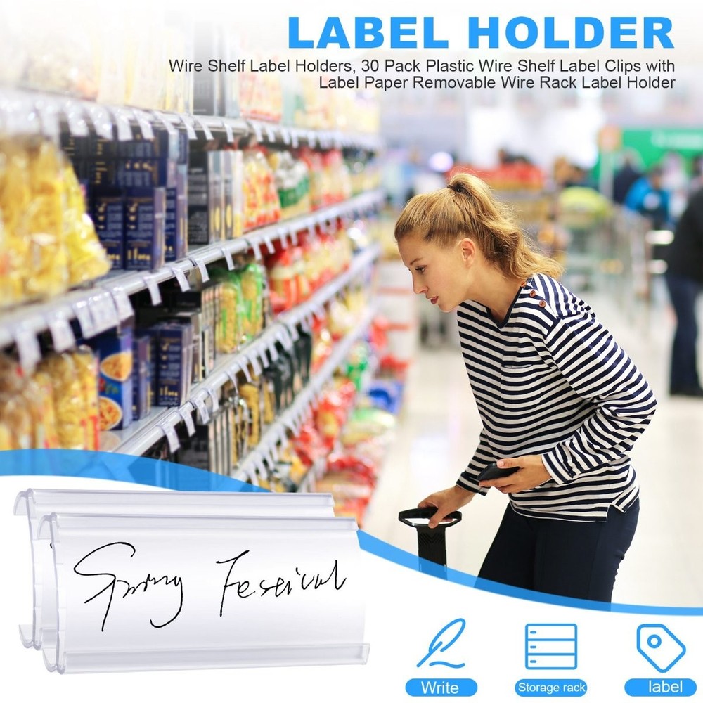 Wire Shelf Label Holders, 30 Pack Plastic Wire Shelf Label Clips with Label9725