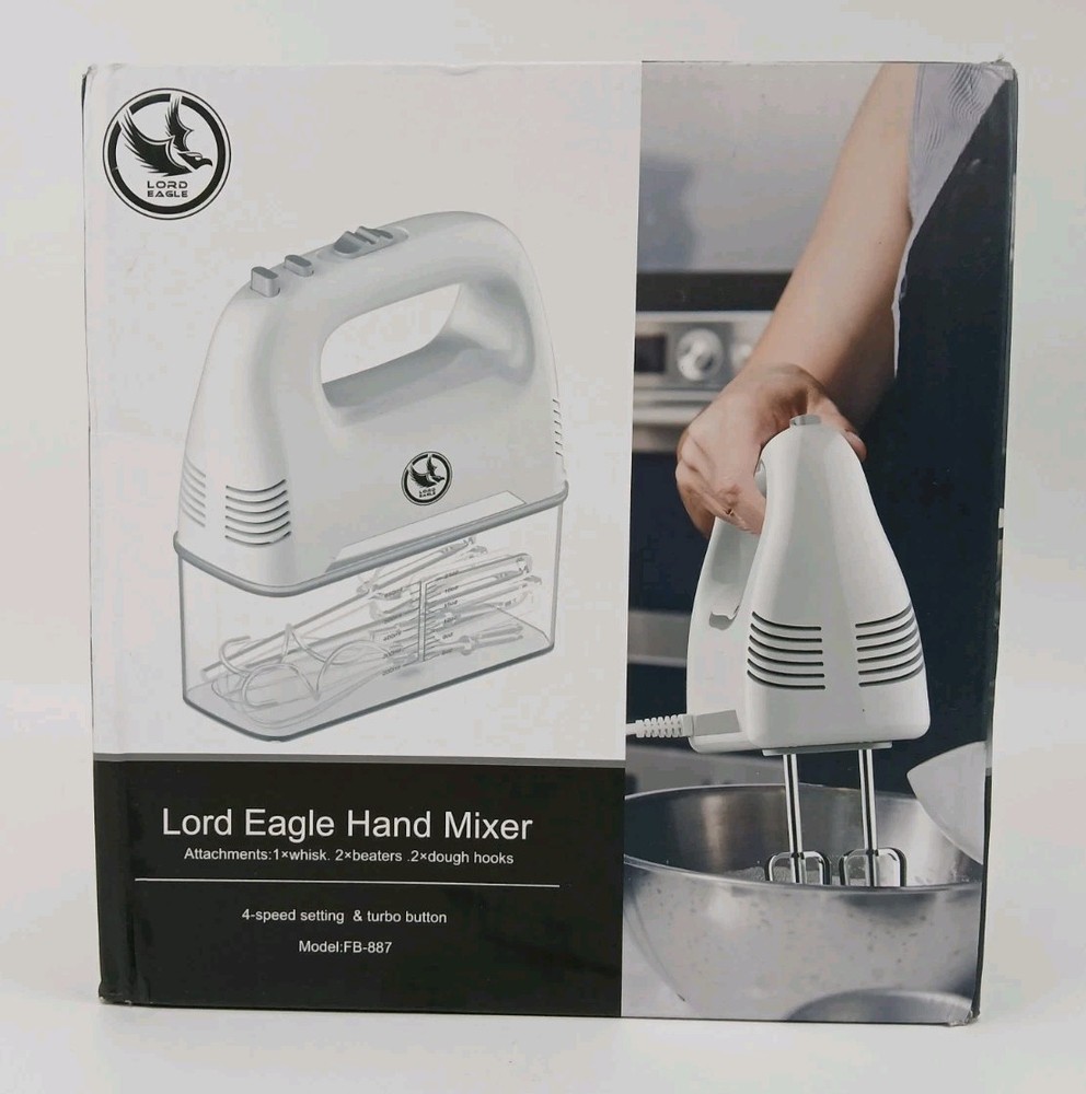 Lord Eagle White Electric 4-Setting & Turbo Button Handheld Kitchen Mixer FB-887