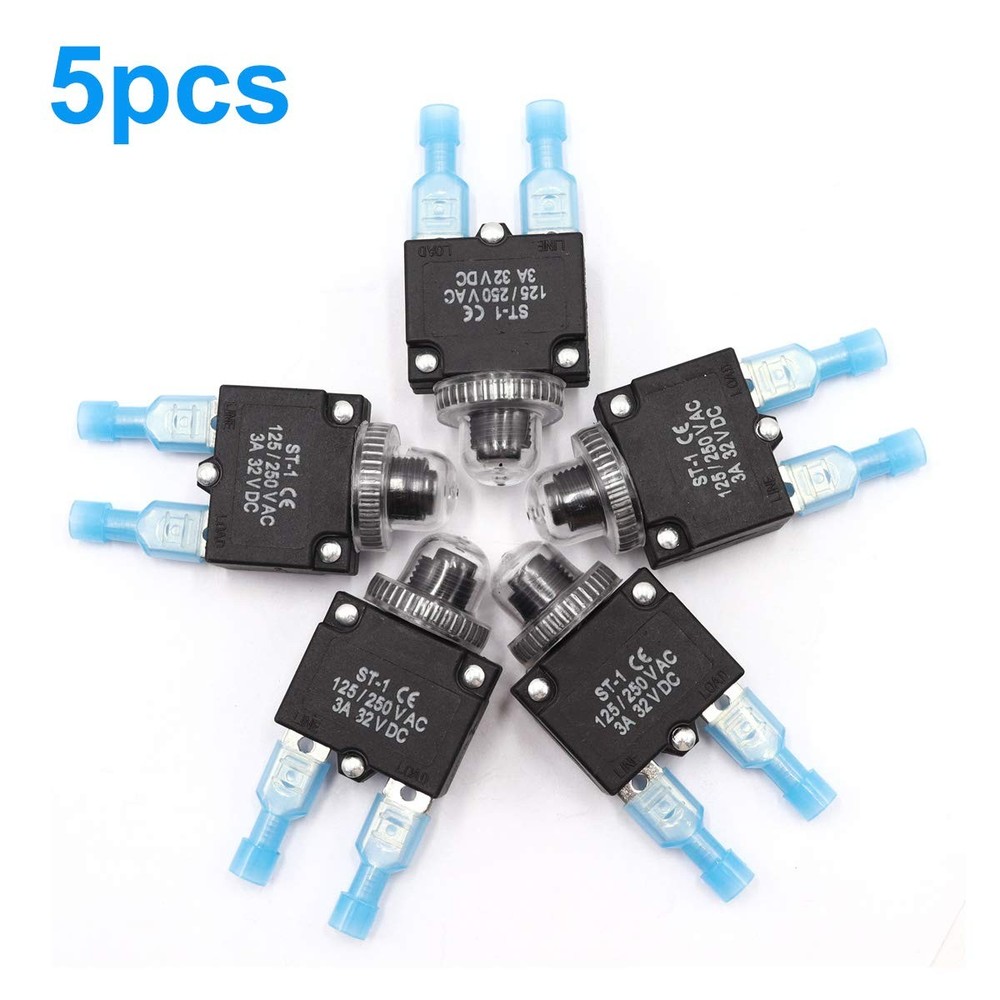 mxuteuk 5Pcs 3Amp Circuit Breakers Push Button Manual Reset 125/250V AC 3A