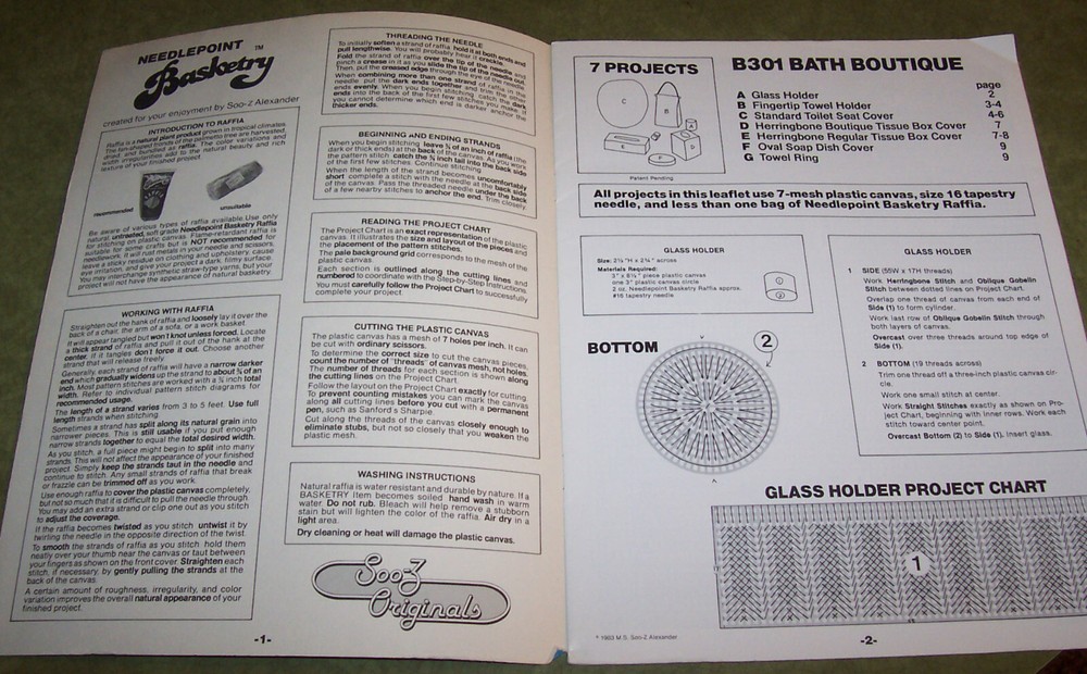 Needlepoint Basketry Craft Booklet - (7) Projects w Plastic Canvas & Raffia 1983
