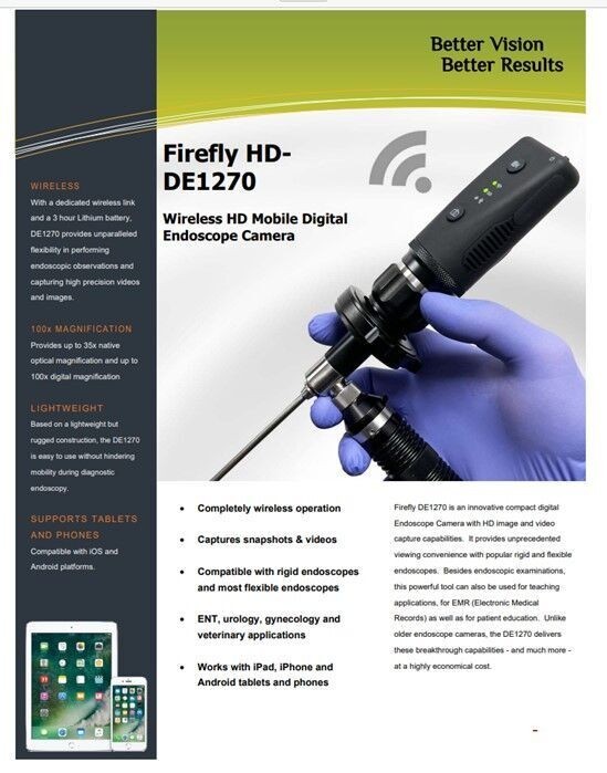 FIREFLY HD DE1270 WIRELESS HD MOBILE DIGITAL ENDOSCOPE CAMERA