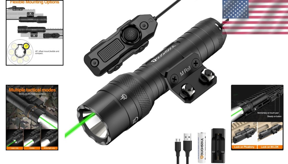 Rechargeable Mlok Tactical Flashlight with 240m Range & Waterproof Design