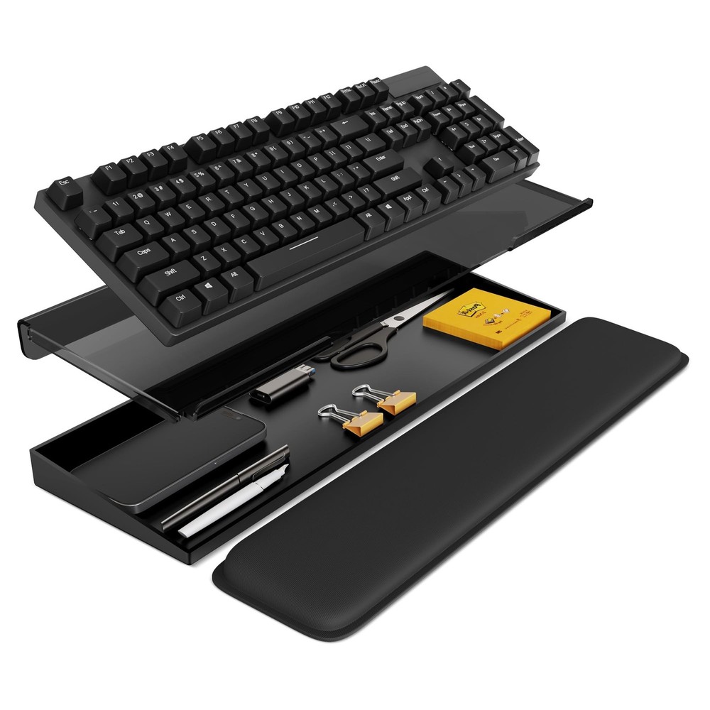 Computer Keyboard Stand with Storage Box, Keyboard Riser Wrist Rest for Deskt...