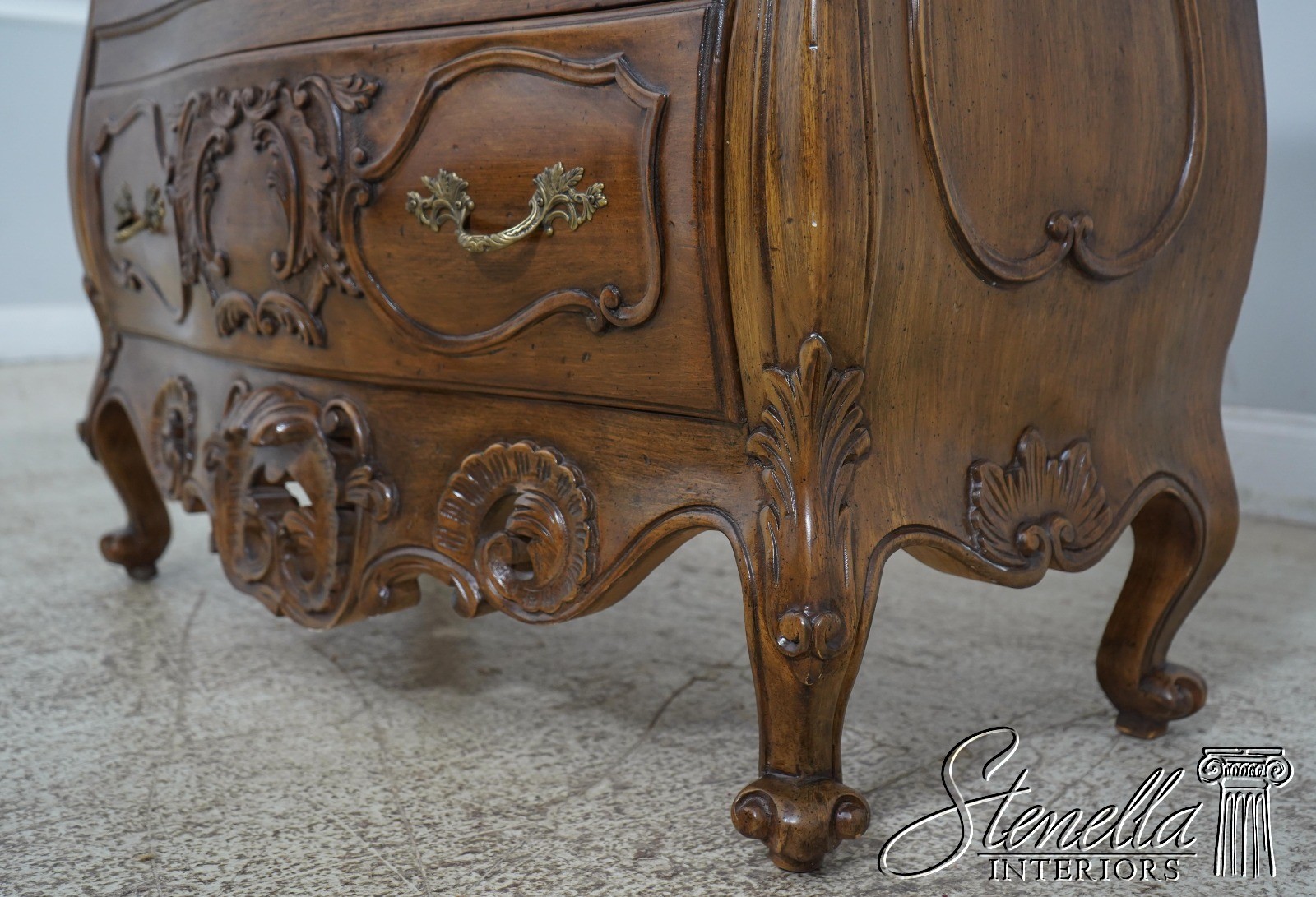 61893: Pair Italian Carved Walnut Finish Commodes Chests