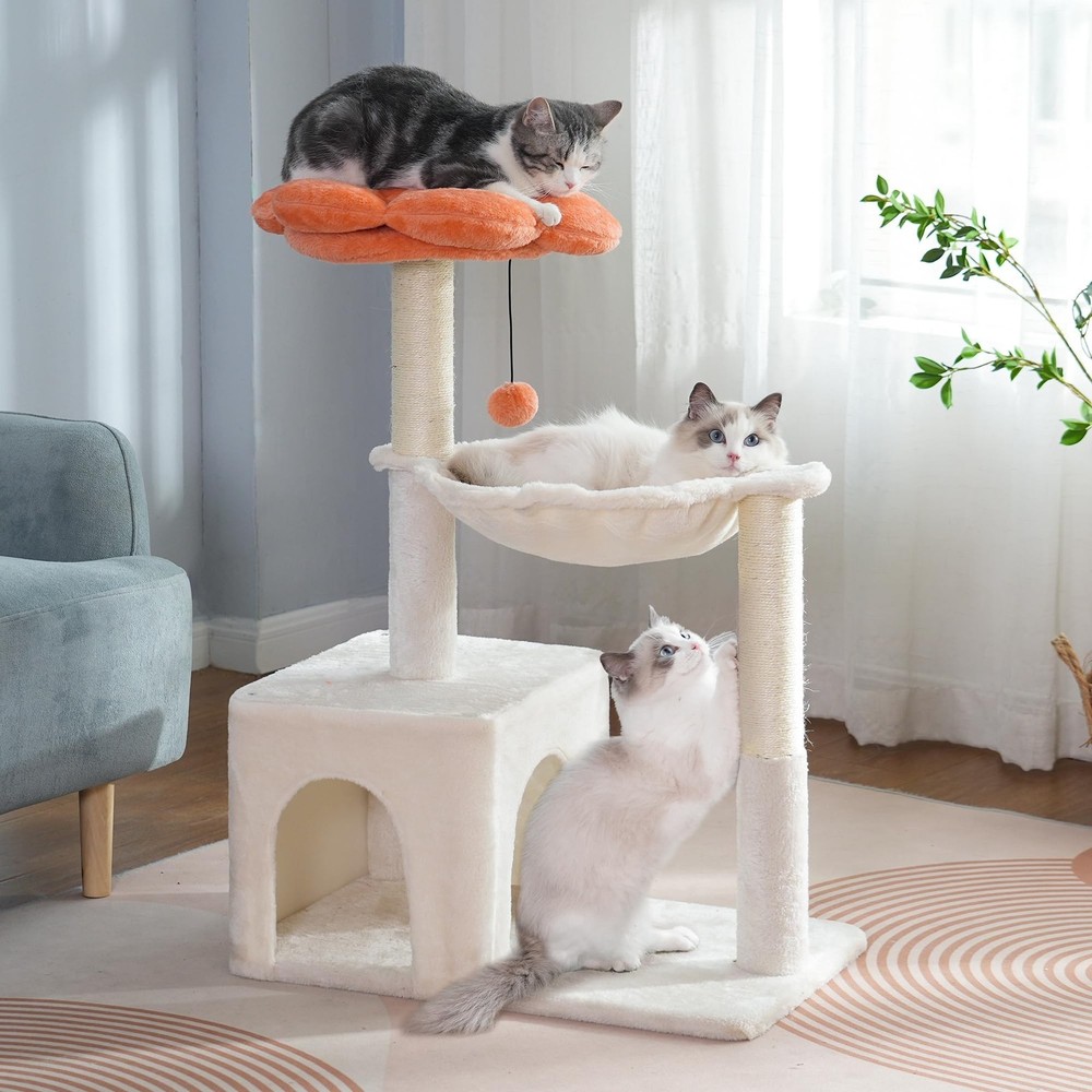 Flower Cat Tree 34" Scratching Post Small Cat Tower for Large Cats,Featuring ...