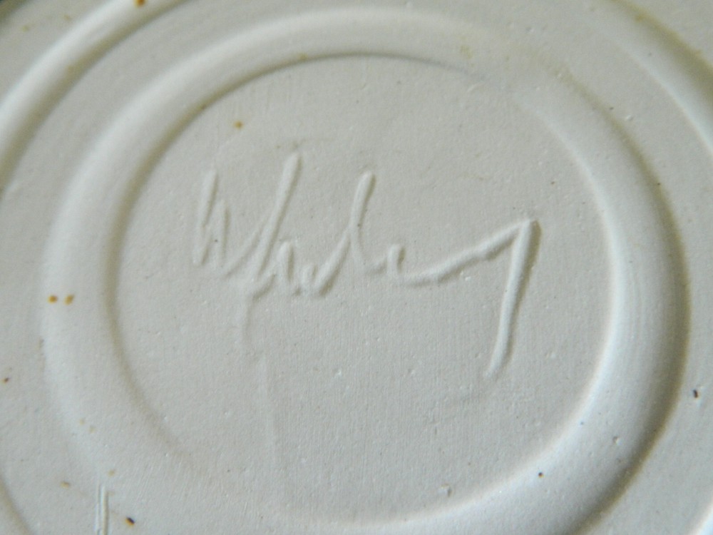 Studio Pottery Scalloped Edge Dish with applied Handle Signed