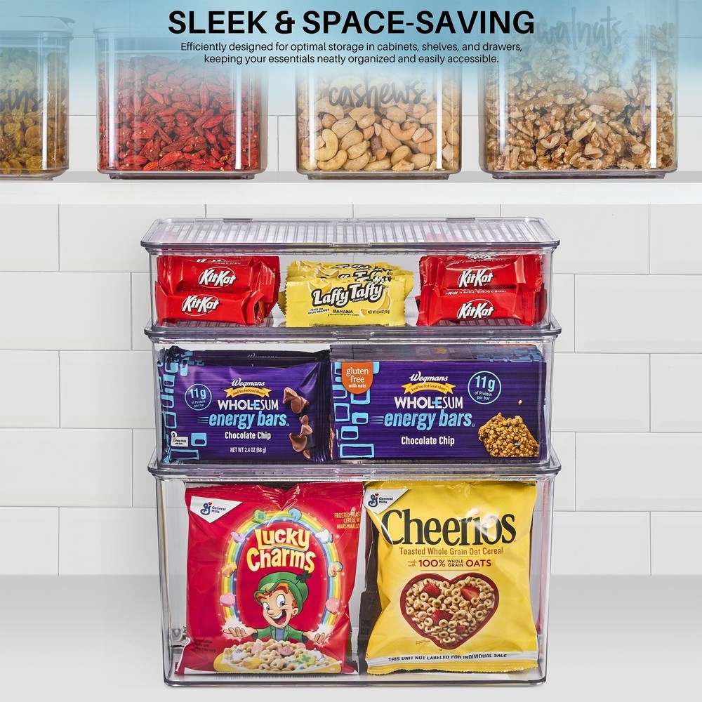 Sorbus 3 Pack Clear Plastic Storage Bins with Lids - Stackable Refrigerator O...