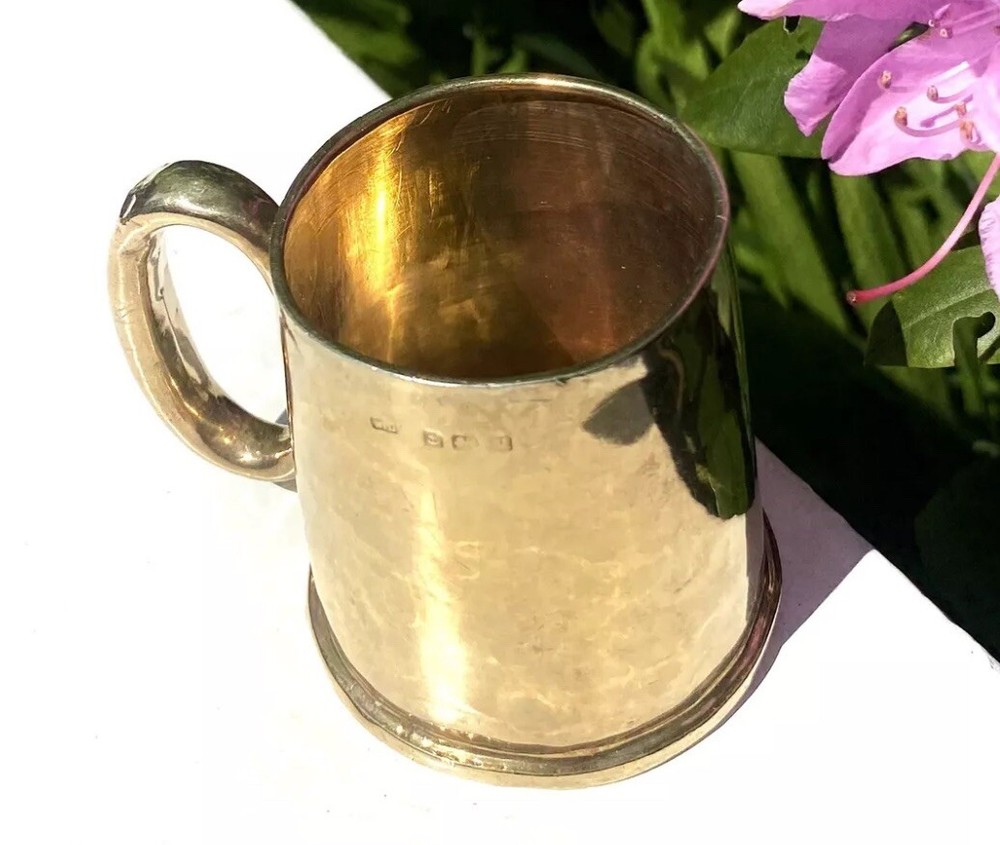 Antique Solid Sterling Silver Gilt Hallmarked Mug Cup Tankard
