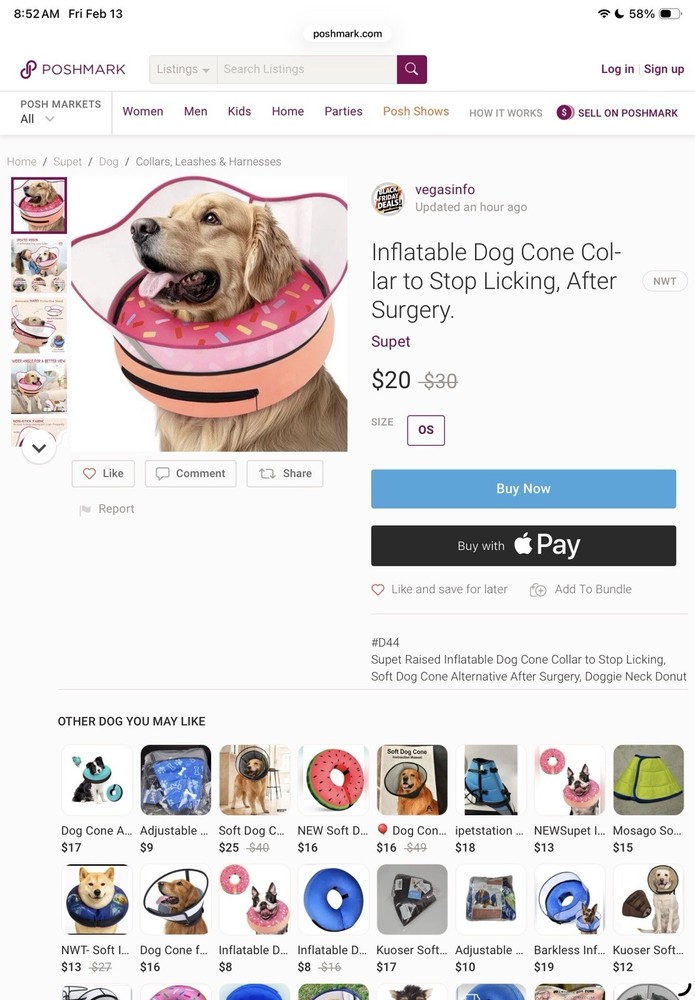 Inflatable Donut Pet Cone Collar - Pink Small