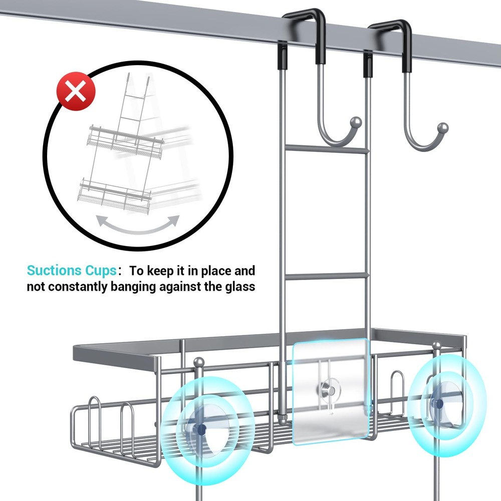 Aitatty Hanging Shower Caddy Over Door: Silver Rustproof