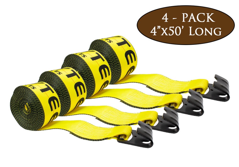 (4 Pack) 4 in. x 50 ft. Winch Strap with Flat Hook