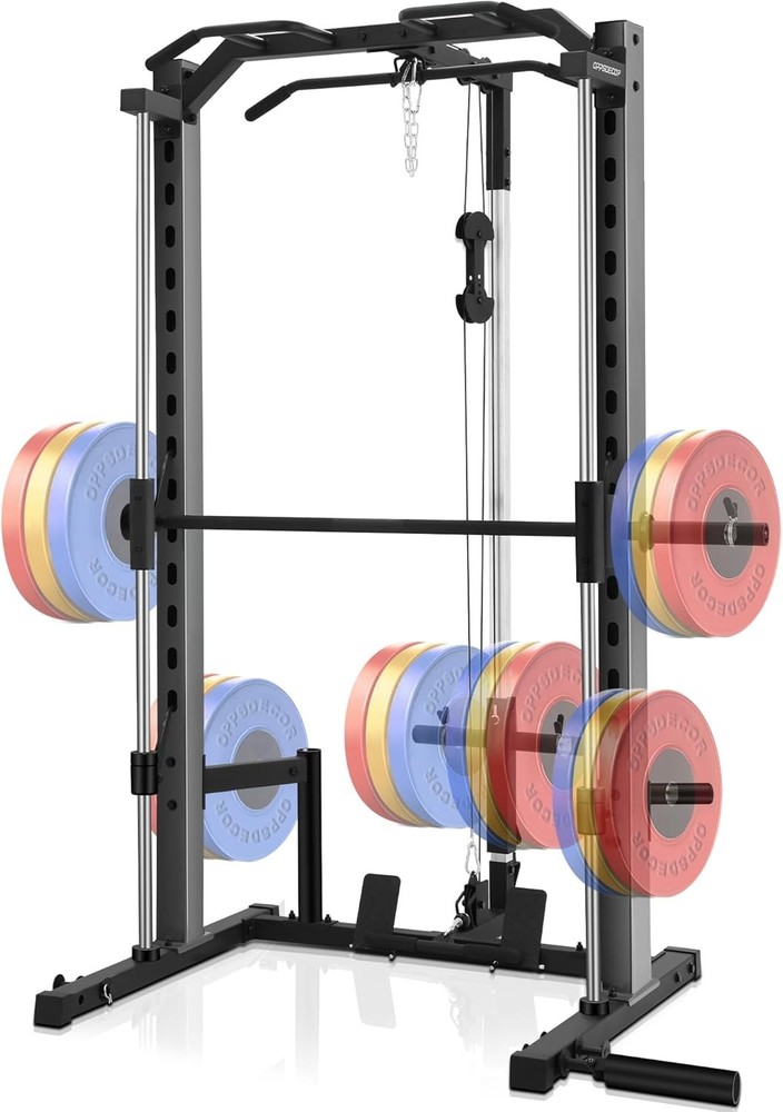All-in-One Smith Machine Power Cage Power Rack with LAT-Pull Down System Home Gy