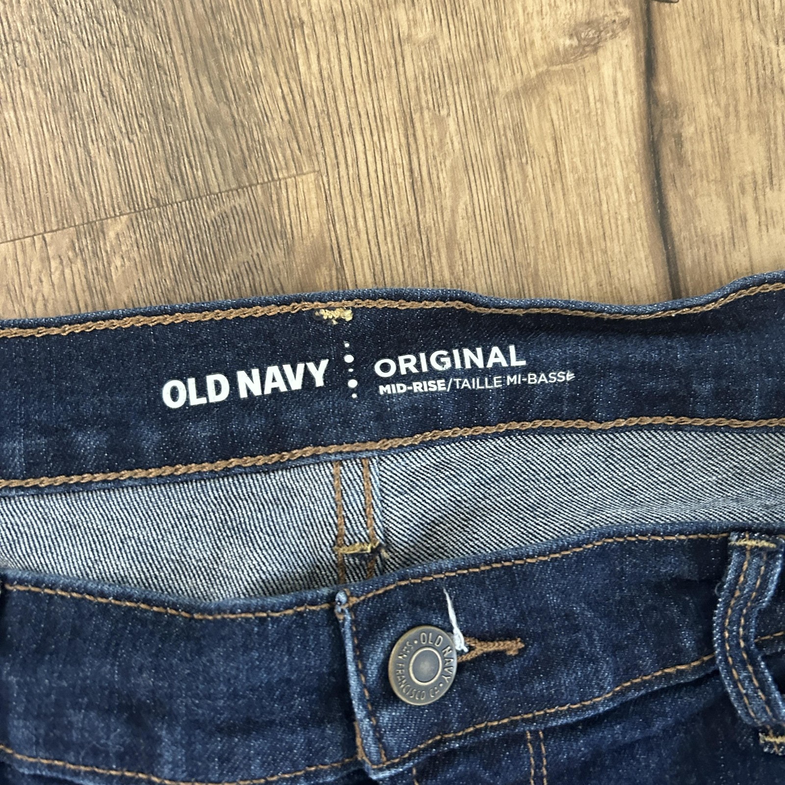 Old Navy Original Straight Jeans Womens 12 Blue Dark Wash Mid Rise Stretch