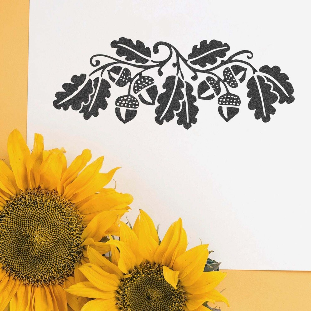 Solid Acorns With Leaves Art Rubber Stamp