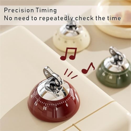 Retro Mechanical Kitchen Timer, Red, 60-Minute Countdown with Magnetic Back,
