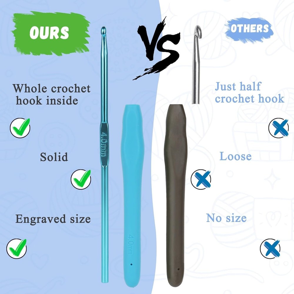 Versatile 19PCS Crochet Hook Kit 2-6mm, Ergonomic Design for All Yarn Types