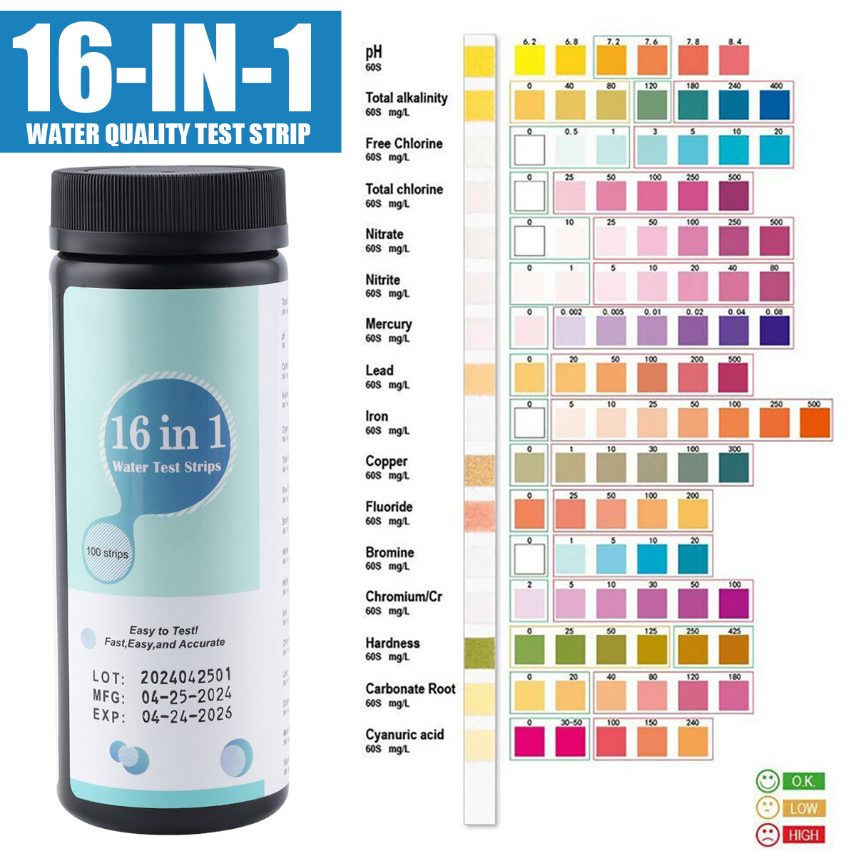 100/50pcs Chlorine Dip Test Strips SPA Hot Tub Swimming Pool PH Tester Paper US.