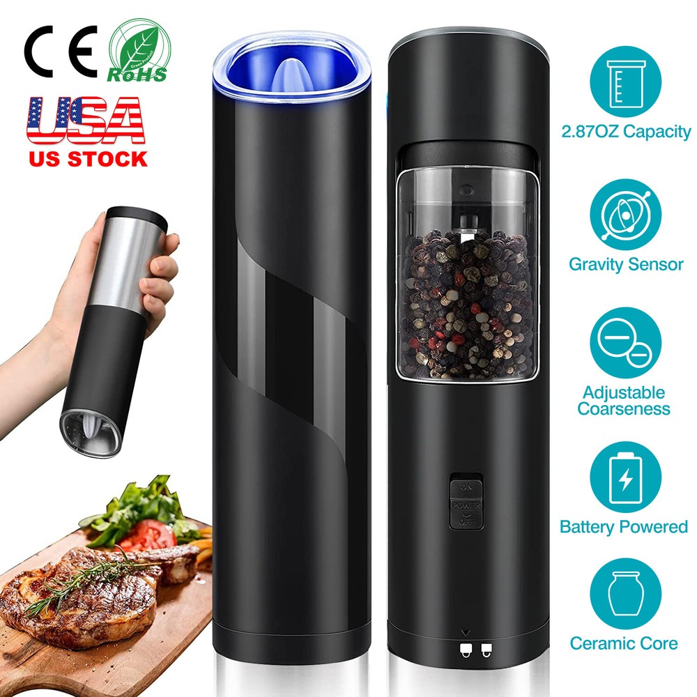 Automatic Gravity Electric Salt Pepper Grinder LED Set Adjustable Coarseness