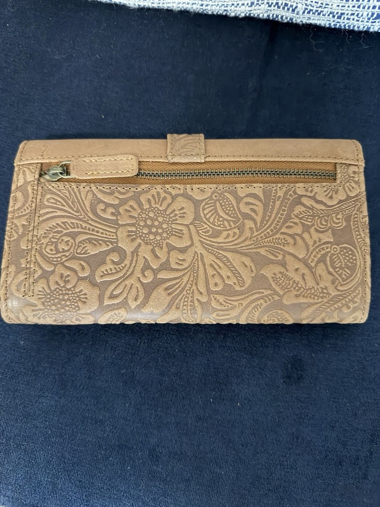 Brown Floral Embossed Leather Wallet with RFID Blocking