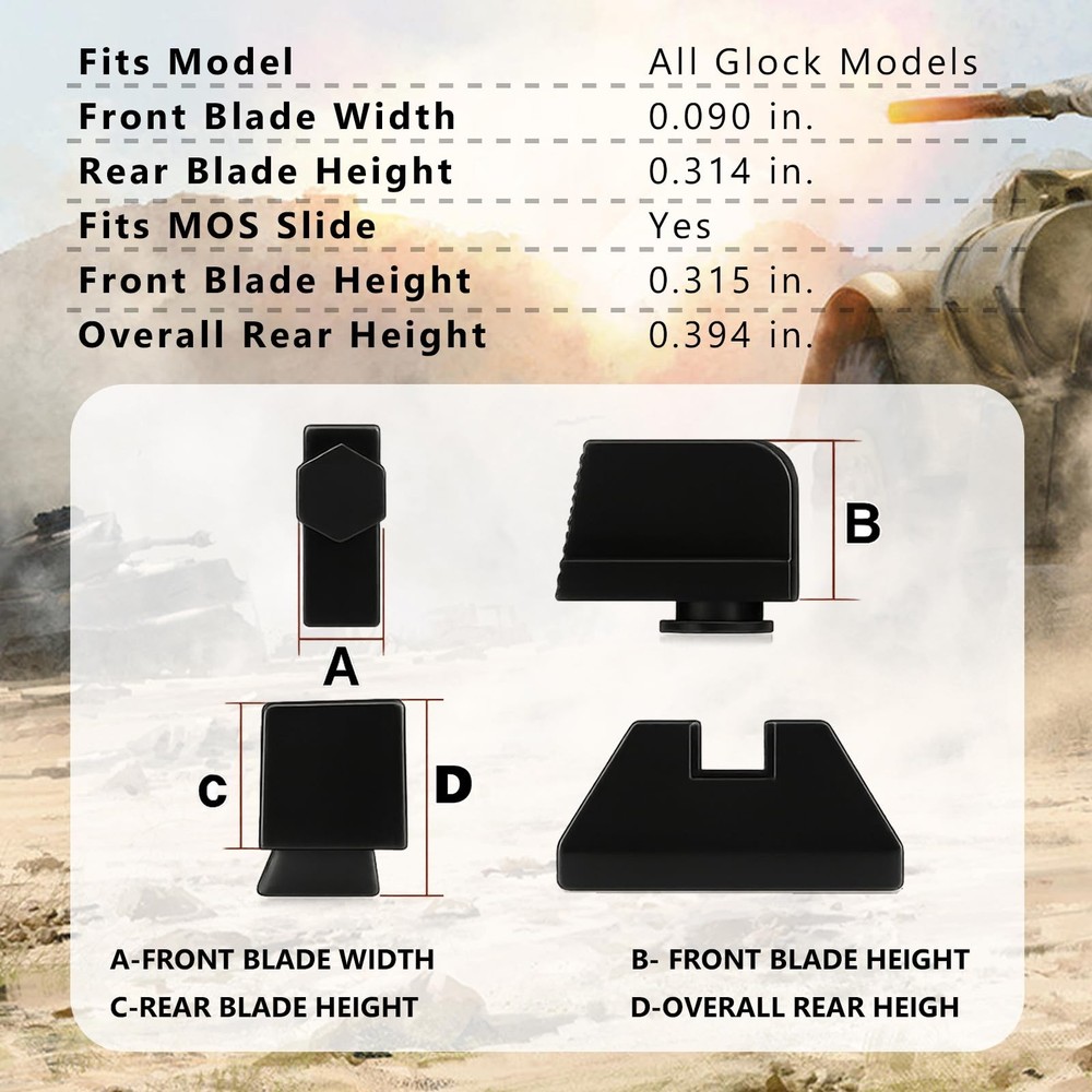 Suppressor Height Sight Set for Glock - Optical Compatible, High Black