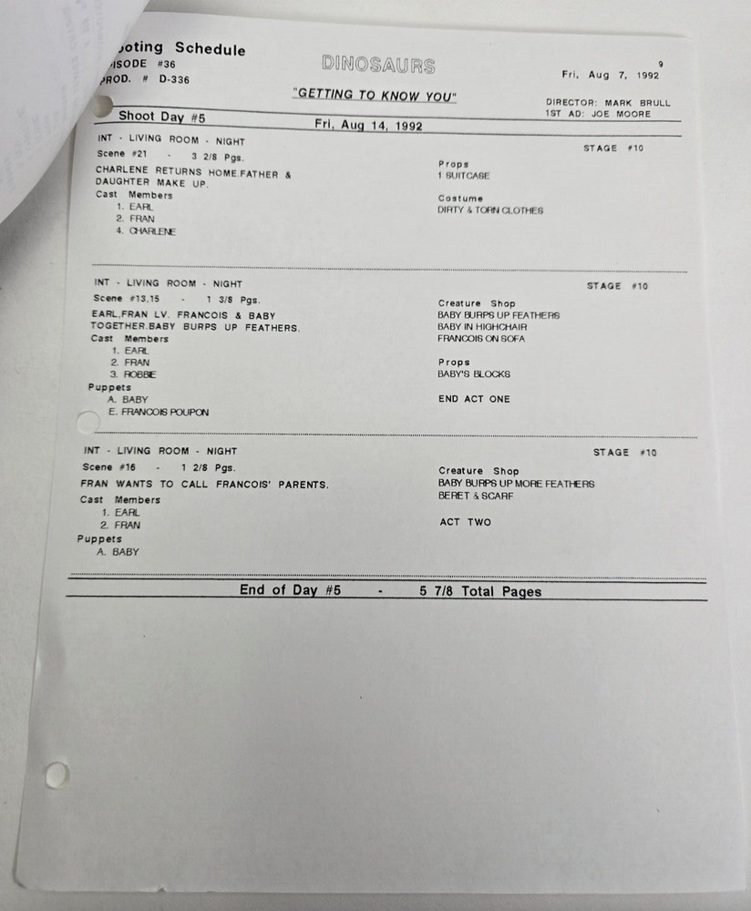DINOSAURS / Brian LaPan 1992 TV Script, Tim Curry "Getting to Know You"