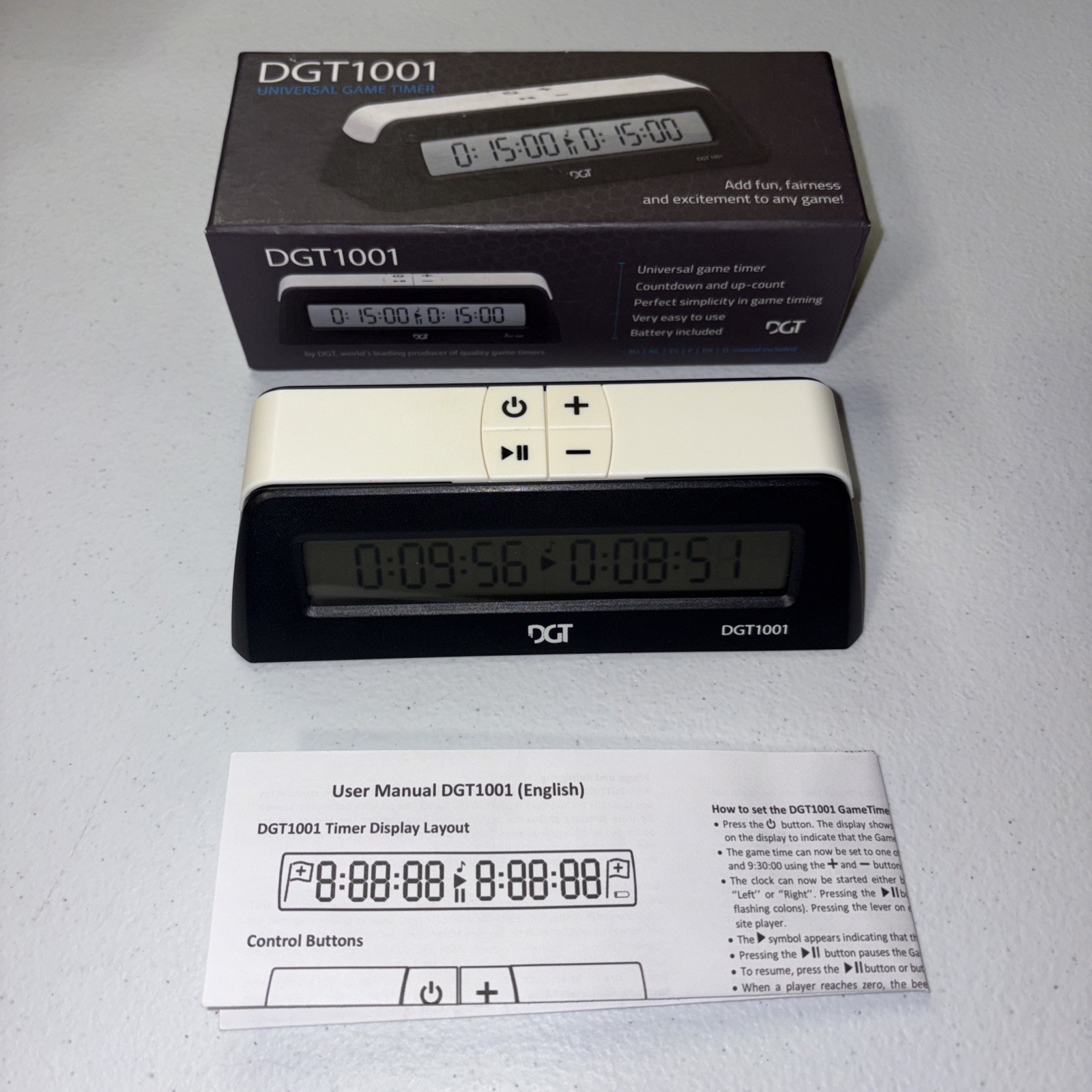 DGT 1001 Universal Game Timer Digital Chess Clock Black/White